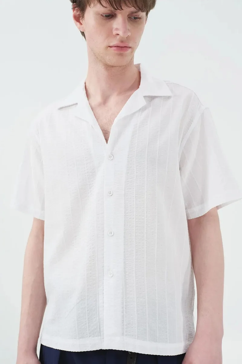 Giesto White GIESTO Short Sleeve Textured Cotton Shirt for Men | Best Price UAE
