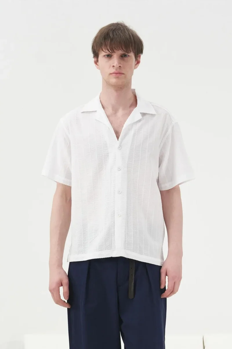 GIESTO Short Sleeve Textured Cotton Shirt