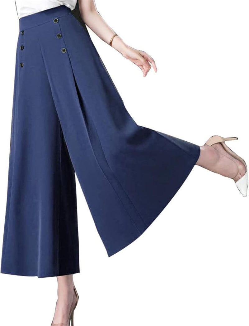 comfrt Kittifly Pants, [Cool and Slim] Stylish Gauchos and Palazzo Pants, Kittifly Widepants-Navy||XL - Image 1