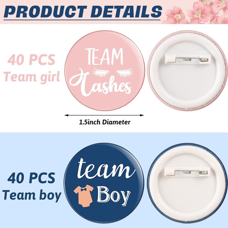 Epakh 80 قطعة أزرار كشف الجنس فريق ولد بنت دبابيس ملابس كشف الجنس أزرار حفلة استحمام الأطفال أفكار ألعاب حفلات أزرار خلفية لوازم حفلات 15 بوصة - Image 2