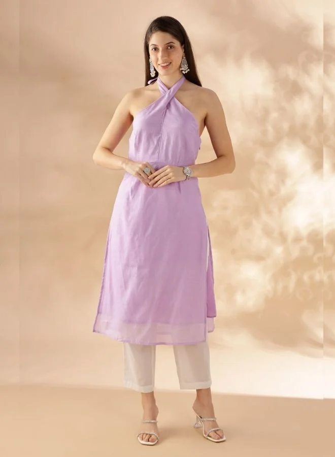 Halter Neck Straight Kurta - Lavender