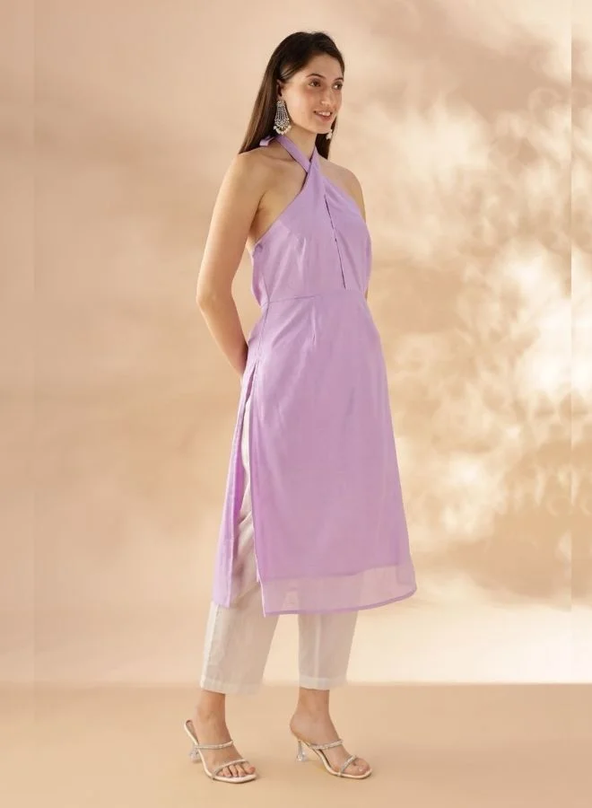 Abhishti  Halter Neck Straight Kurta - Lavender for Women | Best Price UAE