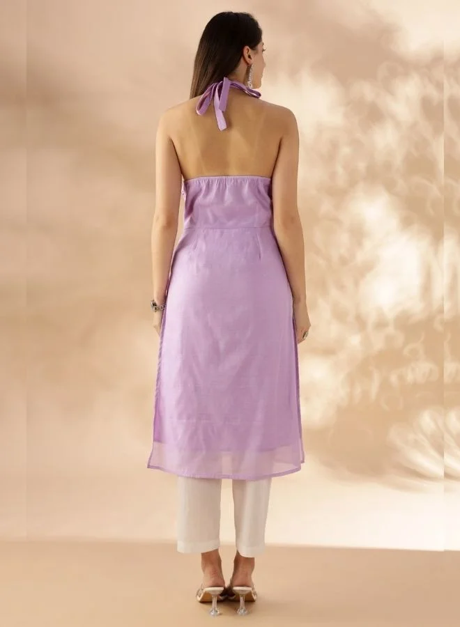 Abhishti  Halter Neck Straight Kurta - Lavender for Women | Best Price UAE