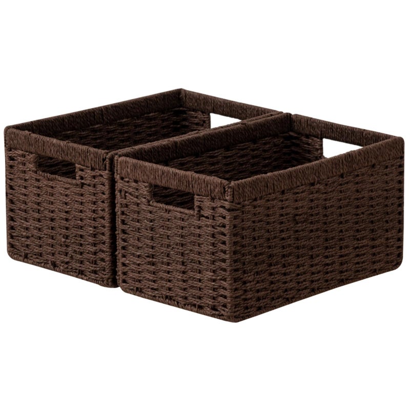 joybest Dark Brown Wicker Baskets for Shelves 134L x 83W x 71H inch Handwoven Storage Baskets for Pantry Organizing Foldable Rectangular Bin with Handles 2pack - Image 2