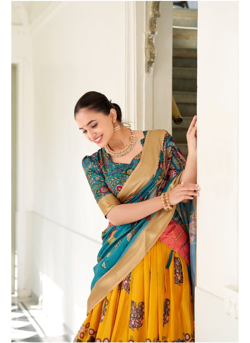 Super Asian Elegant Dola Silk Kalamkari Lehenga Choli Set with Tassel Dupatta | Traditional Festive Wear  - Image 5