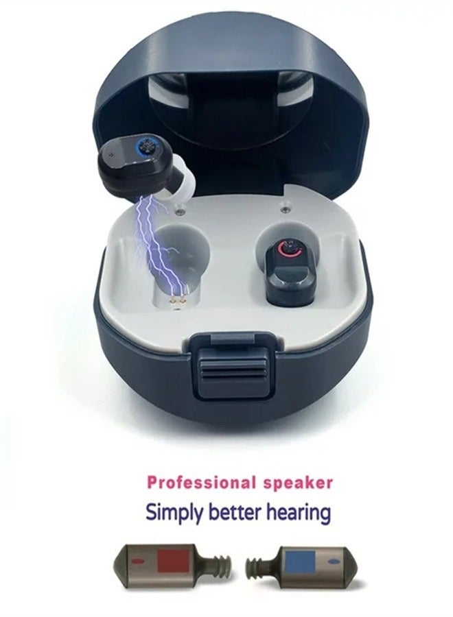 Rechargeable Noise Reduction Elderly Hearing Aid, Hearing Amplifier for Adults with Severe Hearing Loss, 16-Channel Digital Chip Sound Processing, with Magnetic Contact Charging Case, Gives You All-Day Comfort