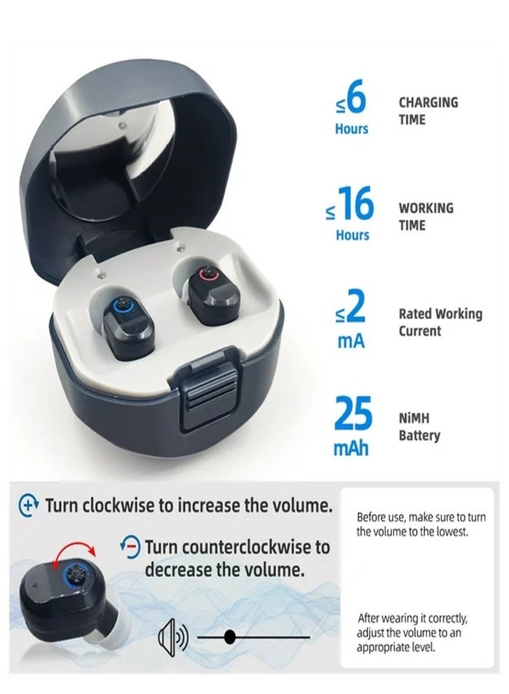 Rechargeable Noise Reduction Elderly Hearing Aid, Hearing Amplifier for Adults with Severe Hearing Loss, 16-Channel Digital Chip Sound Processing, with Magnetic Contact Charging Case, Gives You All-Day Comfort