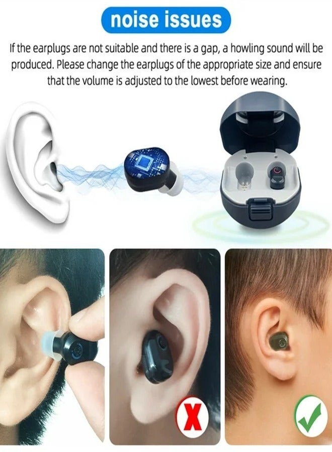 Rechargeable Noise Reduction Elderly Hearing Aid, Hearing Amplifier for Adults with Severe Hearing Loss, 16-Channel Digital Chip Sound Processing, with Magnetic Contact Charging Case, Gives You All-Day Comfort