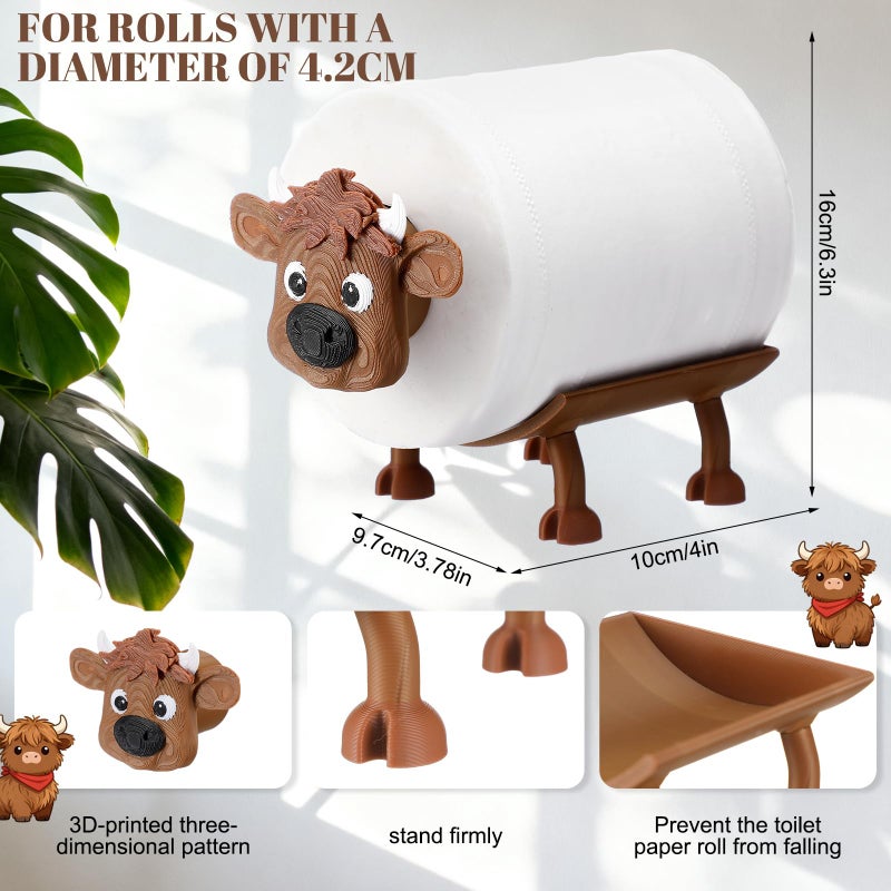Blushtier Highland Cow Toilet Paper Holder Highland Cow Bathroom Decor 3D Printing Funny Cute Free Standing Toilets Storage for Bathroom Kitchen Bedroom Decor - Image 2