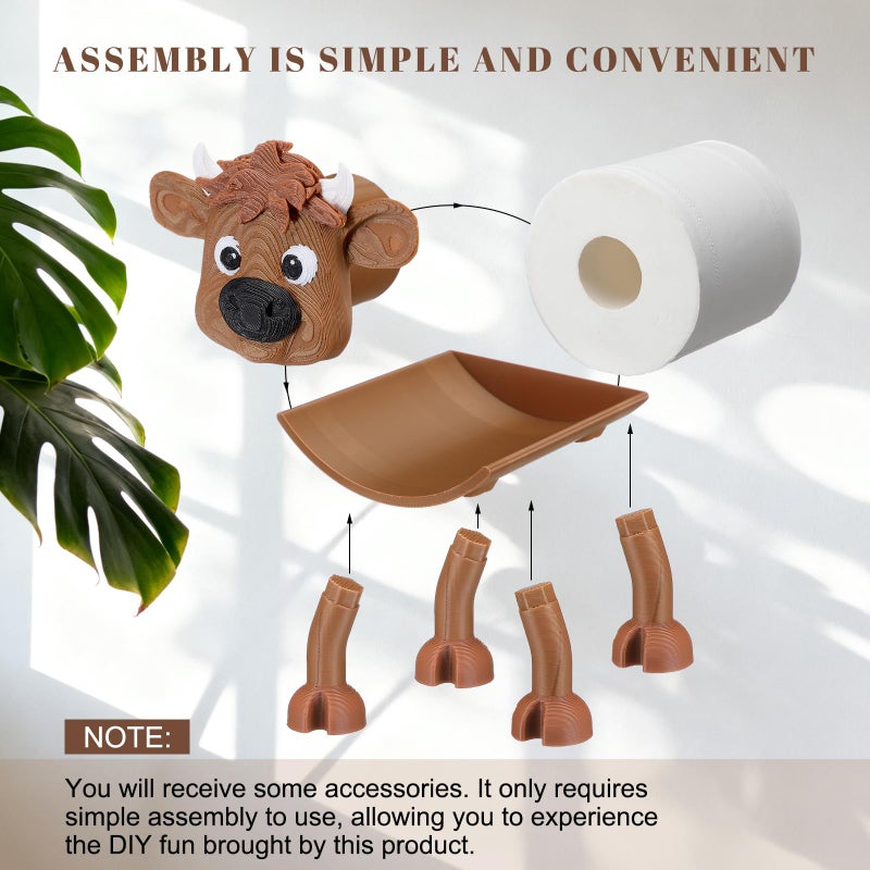 Blushtier Highland Cow Toilet Paper Holder Highland Cow Bathroom Decor 3D Printing Funny Cute Free Standing Toilets Storage for Bathroom Kitchen Bedroom Decor - Image 3