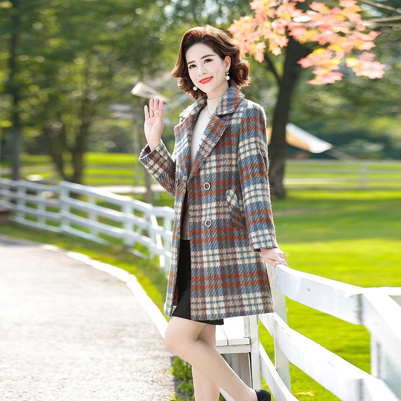 Wutou high-end mom Autumn windbreaker woolen coat Chanel style middle-length woolen coat for middle-aged and elderly women Orange  - Image 1