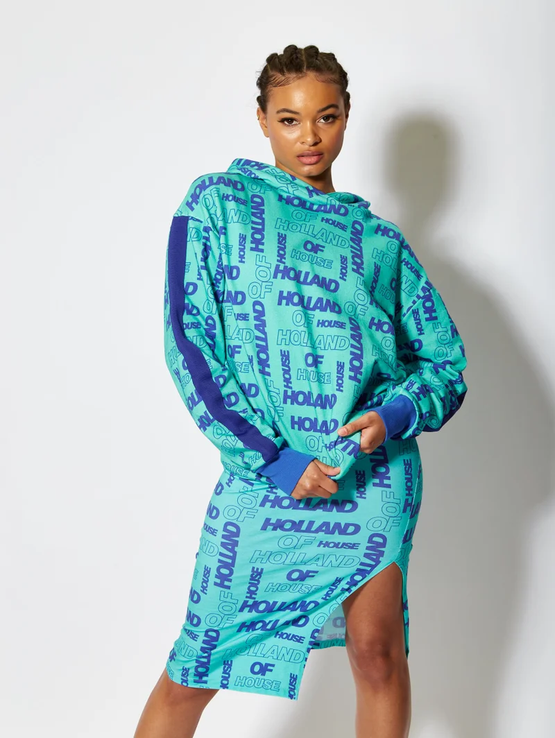 house of holland All Over Blue Monogram Printed Hoodie