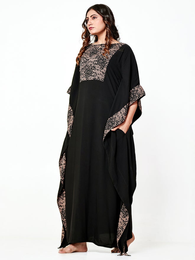 The Kaftan Company Black Printed Panel Kaftan Nightdress - Image 2