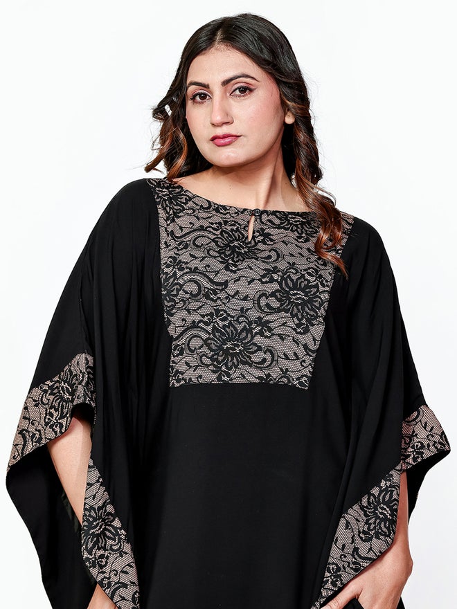 The Kaftan Company Black Printed Panel Kaftan Nightdress - Image 3