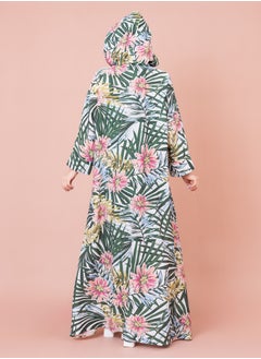 اكسا جلابية منقوشة زهور بقبعة IN1030 اخضر  - Image 4