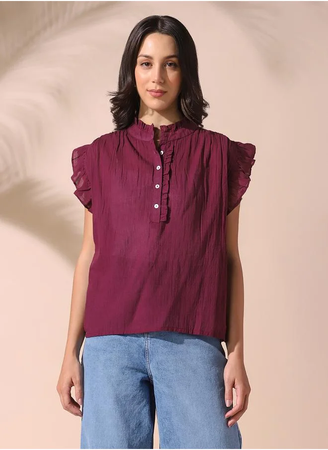 دينيس لينغو Women mauve regular fit solid sleeveless t-shirt 100% cotton top with button closure- your next go-to for effortless flair.