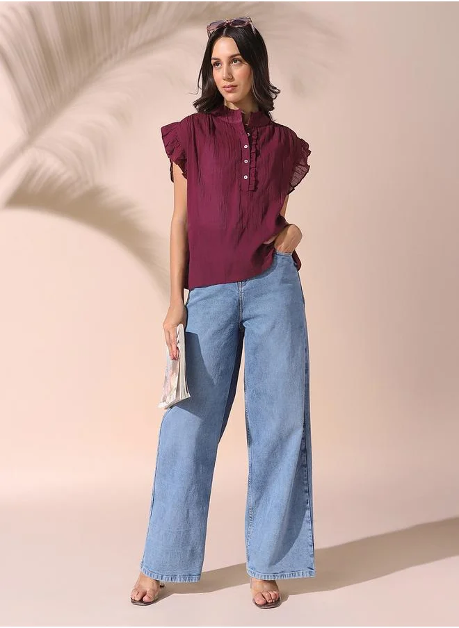 دينيس لينغو Women mauve regular fit solid sleeveless t-shirt 100% cotton top with button closure- your next go-to for effortless flair.
