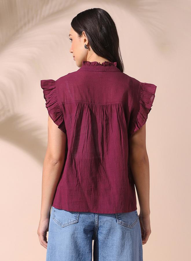 Dennis Lingo Women's Mauve 100% Cotton Solid Pattern Regular Fit Tops - Image 5