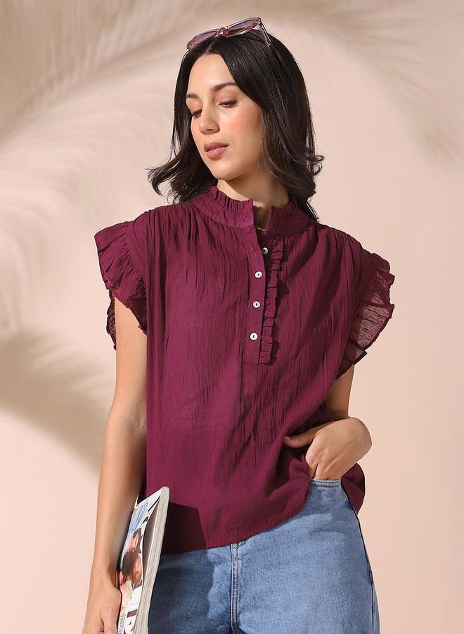 Dennis Lingo Women's Mauve 100% Cotton Solid Pattern Regular Fit Tops - Image 3