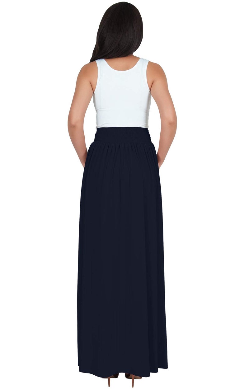 KOH KOH Womens Long Flowy Cute Modest High Empire Waist Full Floor Length Pockets Casual Formal Vintage Slimming Work Wear Office Tall Maxi Skirt Skirts Navy Blue M 8-10 - Image 5