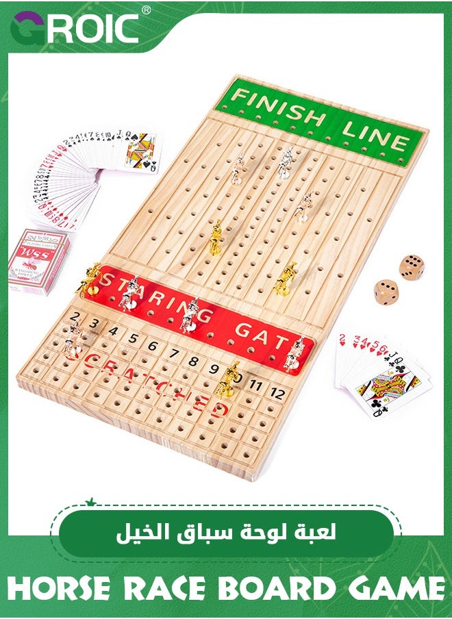 GROIC Horse Racing Board Game, 23.2 Inches Solid Wood Horse Race Card and Dice Board Game, Luxury Set with 11 Metal Horses, Dices and 2 Boxes of Cards, Family Tabletop Game Solid Wood Horse Racing Game  - Image 1