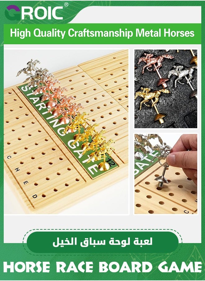GROIC Horse Racing Board Game, 23.2 Inches Solid Wood Horse Race Card and Dice Board Game, Luxury Set with 11 Metal Horses, Dices and 2 Boxes of Cards, Family Tabletop Game Solid Wood Horse Racing Game  - Image 4