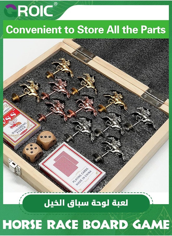 GROIC Horse Racing Board Game, 23.2 Inches Solid Wood Horse Race Card and Dice Board Game, Luxury Set with 11 Metal Horses, Dices and 2 Boxes of Cards, Family Tabletop Game Solid Wood Horse Racing Game  - Image 5