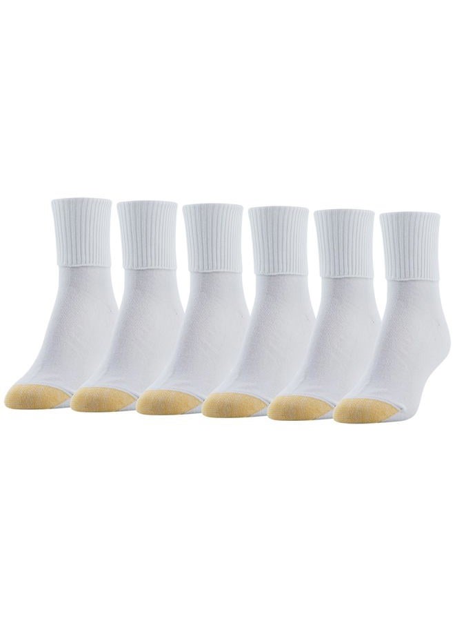 GOLDTOE Women's Classic Turn Cuff Socks, Multipairs Casual (Pack of 6), White (6-pairs), L - Image 1