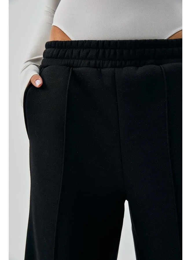 mina aise Black Wide-Cut Elastic Waist Sharded Sweatpants 26237