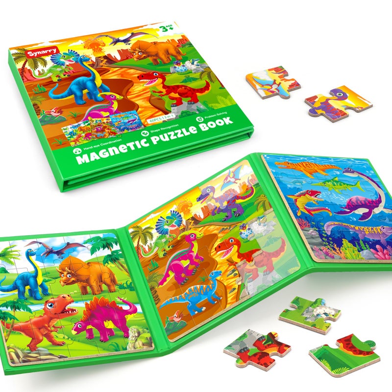 SYNARRY Dinosaur Magnetic Puzzles for Toddlers 35 20 Pieces Travel Puzzles for Kids Ages 46 Easter Basket Stuffers Gifts for Kids Car Airplane Road Trip Activities Magnet Games Toy - Image 2