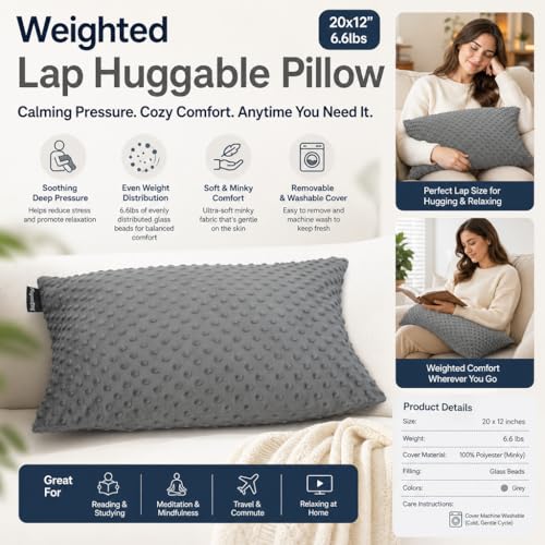 Hugsmiling Weighted Pillow 66lbs 20 12 inch Tactile Sensory Huggable Lap Pillows with Machine Washable Cover ChemicalFree Fabric Better Sleep on Couch Grey - Image 3