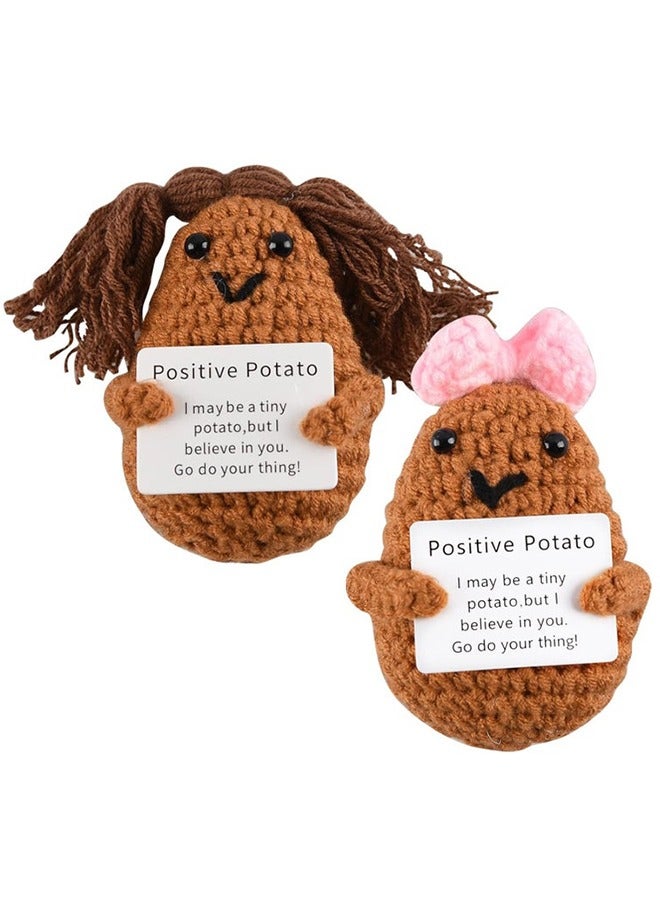ألعاب بطاطس إيجابية مصنوعة يدويًا، قطعتان من دمى بطاطس إيجابية صغيرة لطيفة ومضحكة، محشوة ومحبوكة، مصنوعة من الصوف، هدايا لأعياد ميلاد الأصدقاء والأحباء. - Image 1
