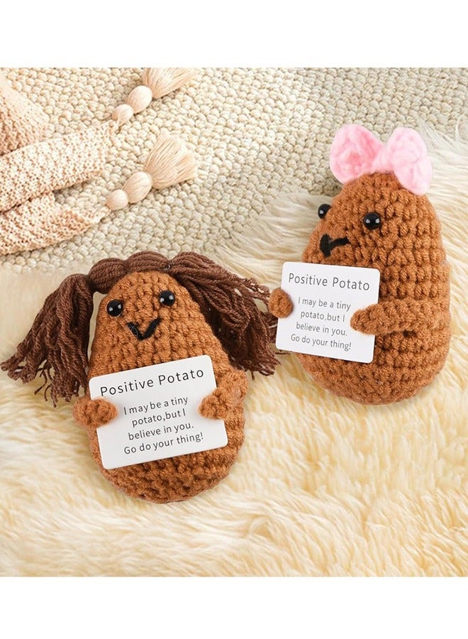 ألعاب بطاطس إيجابية مصنوعة يدويًا، قطعتان من دمى بطاطس إيجابية صغيرة لطيفة ومضحكة، محشوة ومحبوكة، مصنوعة من الصوف، هدايا لأعياد ميلاد الأصدقاء والأحباء. - Image 2