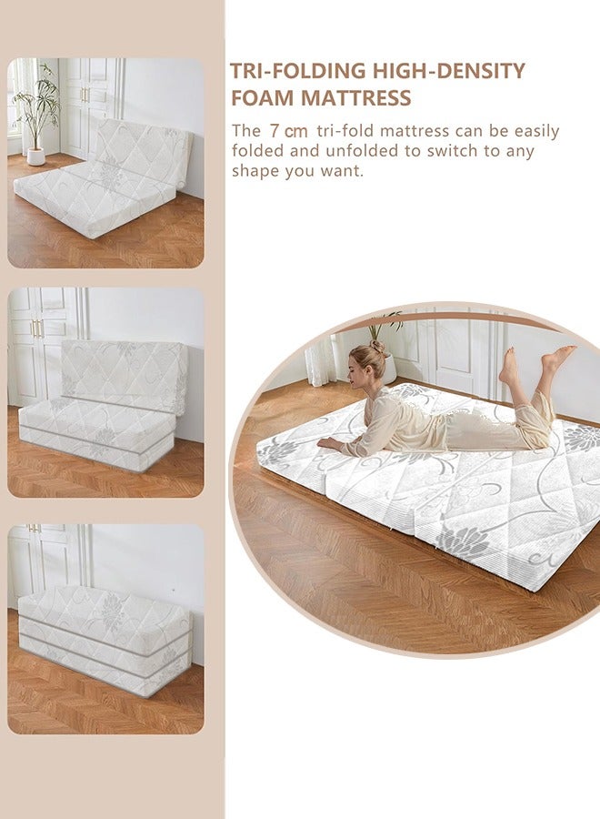 Eworld Tri-Fold Medicated Foam Mattress with White Satin Cover, Random Print, Portable & Multi-Functional Foldable Mattress for Lounging & Travel, 180 × 90 × 10 cm - Image 4