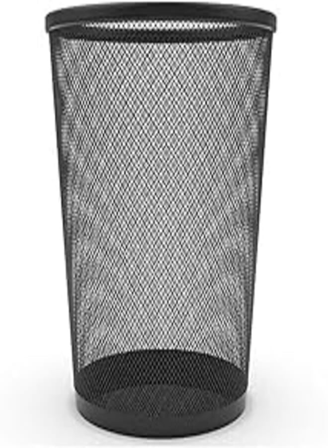 Turkish Steel Rounded Mesh Wastebasket Recycling Bin,Made Of Resistant Steel Wire With Solid Metal Base and Solid Edging Along Bottom and Top Rim. (Black)