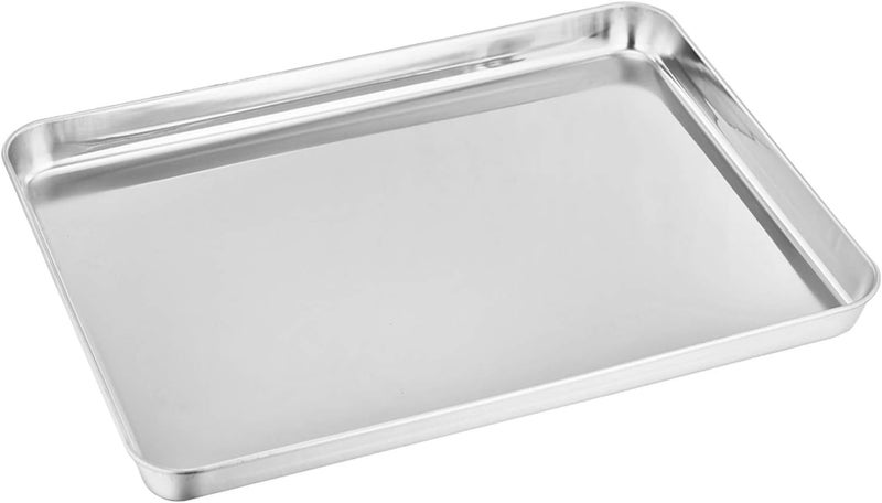 TeamFar Pure Stainless Steel Toaster Oven Pan Tray Ovenware, Big Size 12'' x 10'' x 1'', Rust Resistant & Healthy, Mirror Finish & Deep Edge, Easy Clean & Dishwasher Safe - Image 1