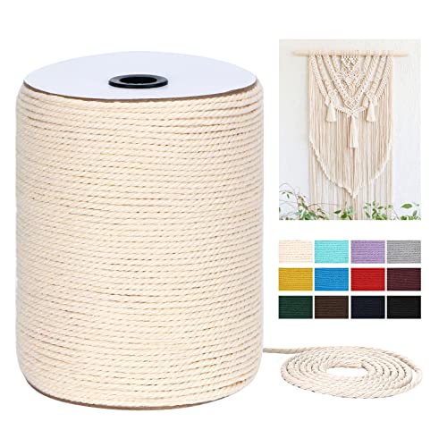 HOMEBOBO Macrame Cord 3mm x 328Yards(984Feet), Natural Cotton Macrame Rope - 3 Strands Twisted Macrame Cotton Cord for Wall Hanging, Plant Hangers, Crafts, Gift Wrapping and Wedding Decorations - Image 1