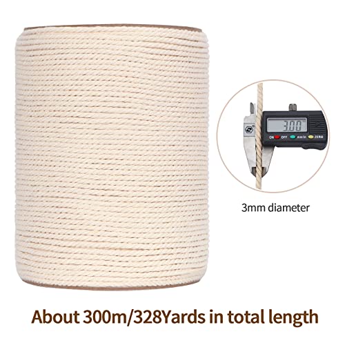 HOMEBOBO Macrame Cord 3mm x 328Yards(984Feet), Natural Cotton Macrame Rope - 3 Strands Twisted Macrame Cotton Cord for Wall Hanging, Plant Hangers, Crafts, Gift Wrapping and Wedding Decorations - Image 2