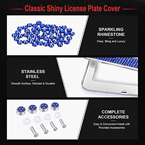 Gioyonil Bling License Plate Frames 2 Pack, Gioyonil Glitter Sparky Rhinestone License Plate Covers Premium Stainless Steel Car Crystal Plate Holders, Personalized Women Girl Gift Ideas (Blue) - Image 3