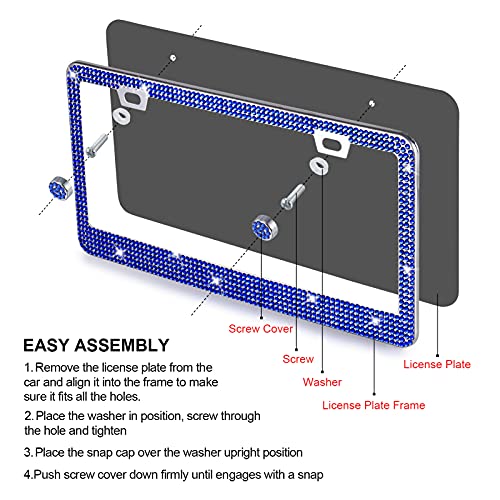 Gioyonil Bling License Plate Frames 2 Pack, Gioyonil Glitter Sparky Rhinestone License Plate Covers Premium Stainless Steel Car Crystal Plate Holders, Personalized Women Girl Gift Ideas (Blue) - Image 4