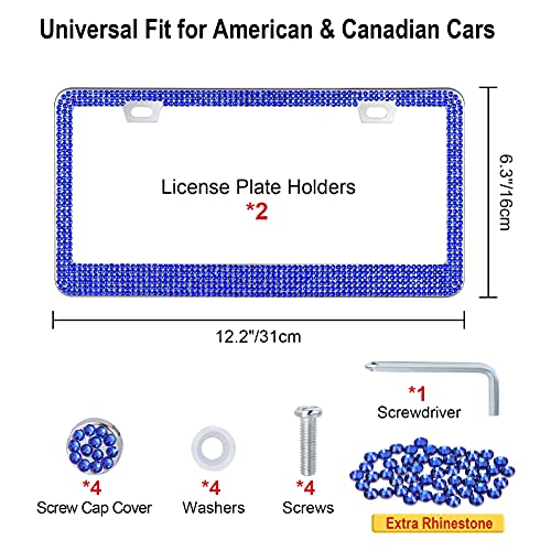 Gioyonil Bling License Plate Frames 2 Pack, Gioyonil Glitter Sparky Rhinestone License Plate Covers Premium Stainless Steel Car Crystal Plate Holders, Personalized Women Girl Gift Ideas (Blue) - Image 2