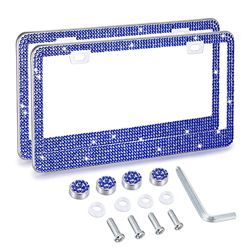 Gioyonil Bling License Plate Frames 2 Pack, Gioyonil Glitter Sparky Rhinestone License Plate Covers Premium Stainless Steel Car Crystal Plate Holders, Personalized Women Girl Gift Ideas (Blue) - Image 1