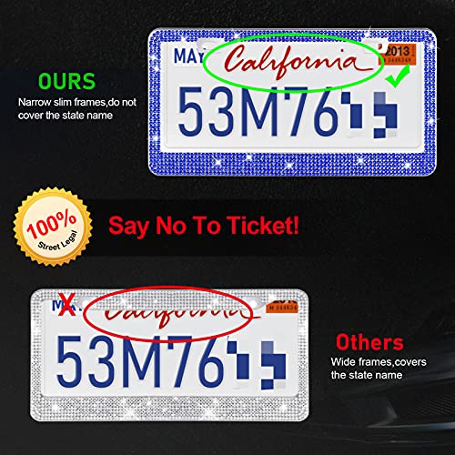 Gioyonil Bling License Plate Frames 2 Pack, Gioyonil Glitter Sparky Rhinestone License Plate Covers Premium Stainless Steel Car Crystal Plate Holders, Personalized Women Girl Gift Ideas (Blue) - Image 5