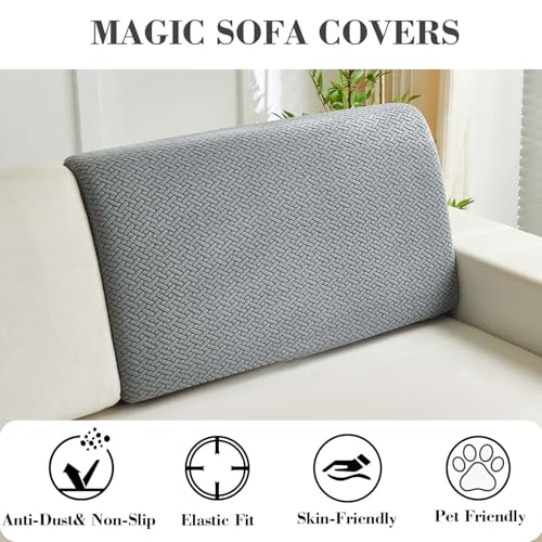 Disayu Magic Sofa Covers Couch Covers 2024 New Couch Cushion Covers Universal Sofa Covers Washable Stretch Slipcovers for Sectional Sofa (Texture Gray,Back Cover L) - Image 3