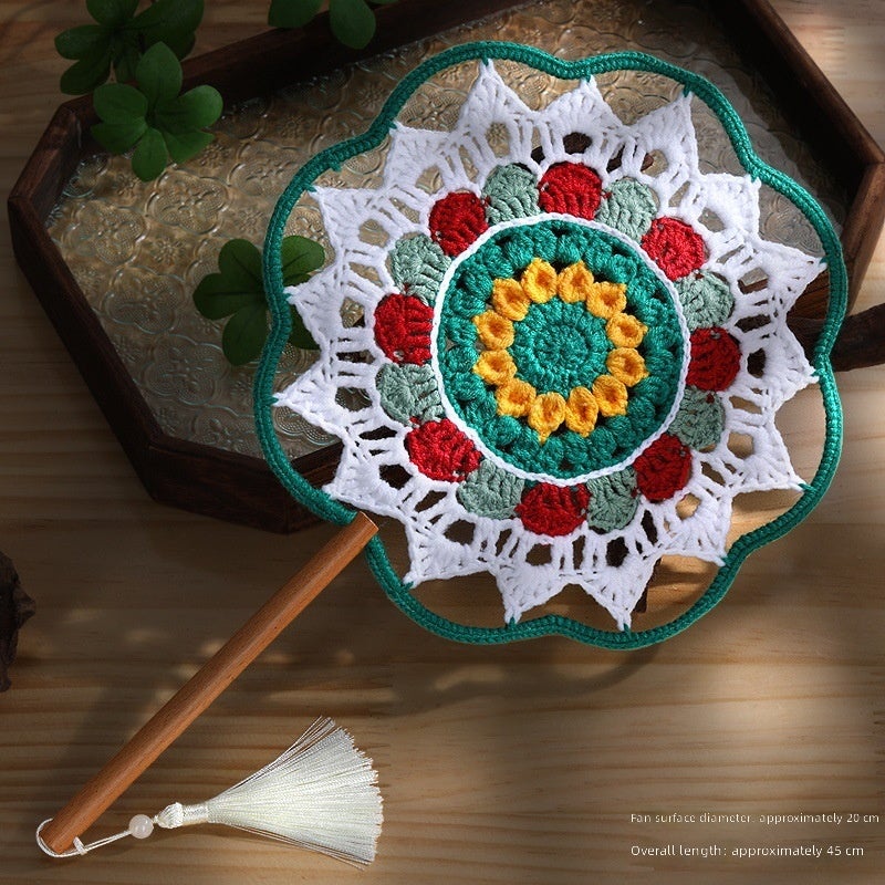 Kids' Festival Fun: Handmade Knitted Fan with Colorful Patterns - Traditional Style, DIY Craft Kit