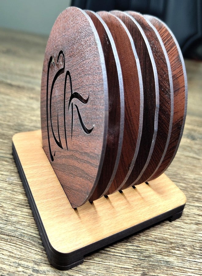 WallDaddy Coaster Set of 6 for Dining Table MDF Coaster Set Wooden Coaster for Office Table | Coaster Set for Restaurant | Tea & Coffee Pattern Coaster Set with Stand - Image 5