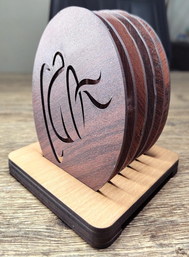 WallDaddy Coaster Set of 6 for Dining Table MDF Coaster Set Wooden Coaster for Office Table | Coaster Set for Restaurant | Tea & Coffee Pattern Coaster Set with Stand - Image 1