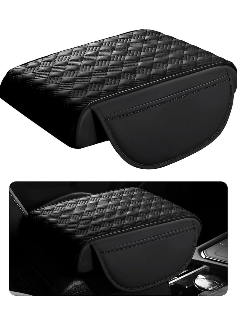 Car Armrest Cushion, 12.2×8.3 Leather Auto Memory Foam Center Console Pad with Storage Pocket, Waterproof  Anti-Scratch Elbow Pillow Armrest Seat Box Protector, Universal Fit