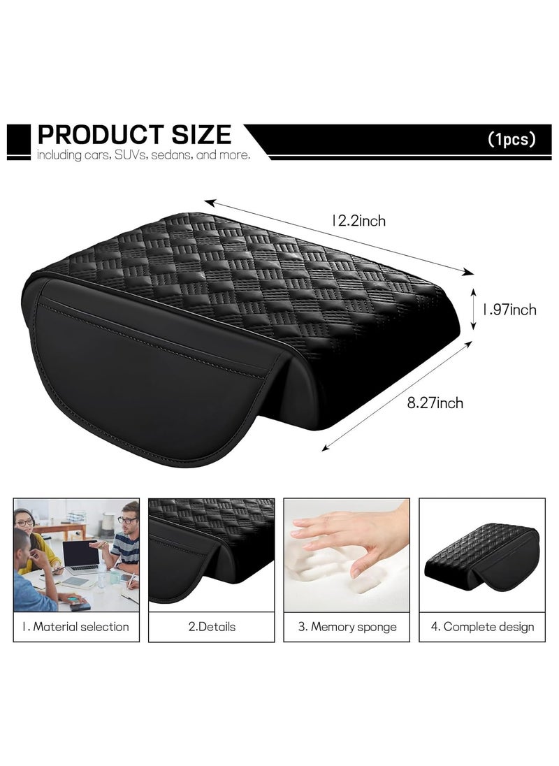 Car Armrest Cushion, 12.2×8.3 Leather Auto Memory Foam Center Console Pad with Storage Pocket, Waterproof  Anti-Scratch Elbow Pillow Armrest Seat Box Protector, Universal Fit