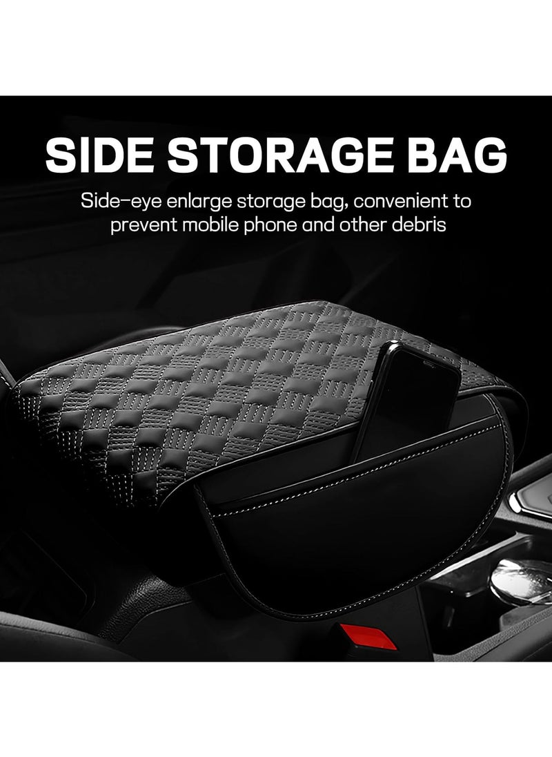 Car Armrest Cushion, 12.2×8.3 Leather Auto Memory Foam Center Console Pad with Storage Pocket, Waterproof  Anti-Scratch Elbow Pillow Armrest Seat Box Protector, Universal Fit